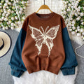 Nail bead butterfly contrasting sweater for women