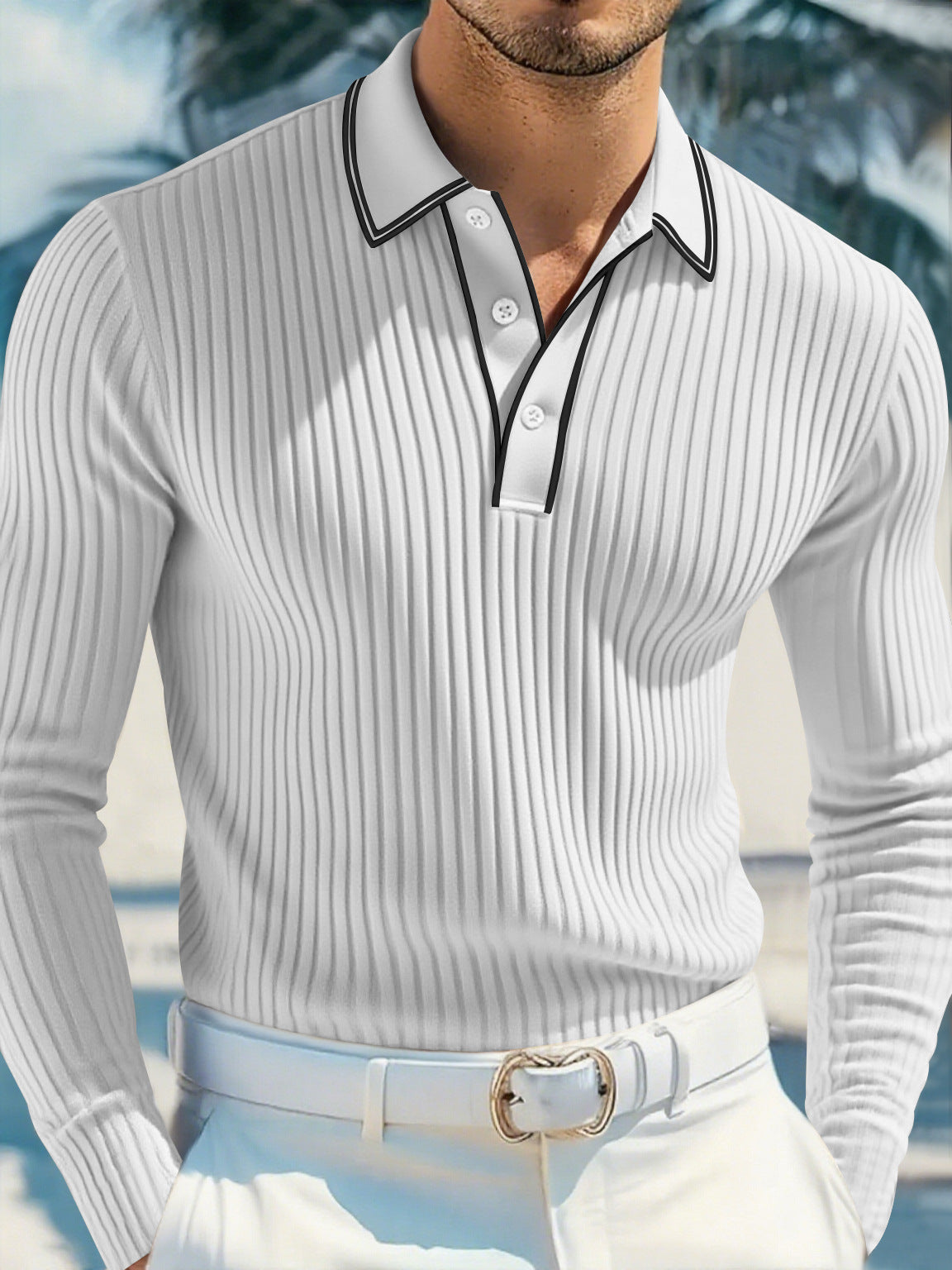 Men's European Fit Long Sleeve Polo Shirt