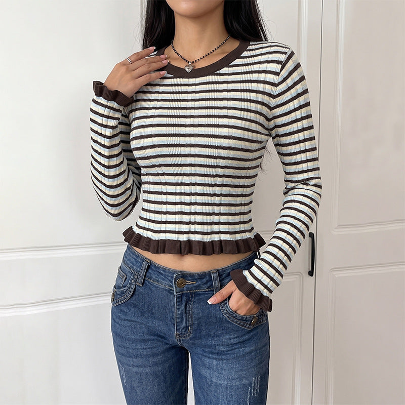 Jersey de rayas cuello redondo con detalle en contraste