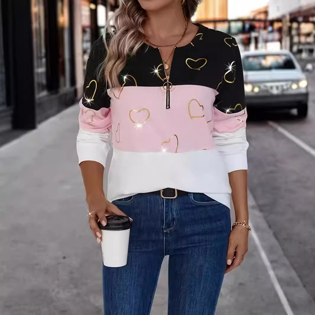 Casual Simple Long Sleeve Half-Zip Hoodie Autumn Winter Women's Top