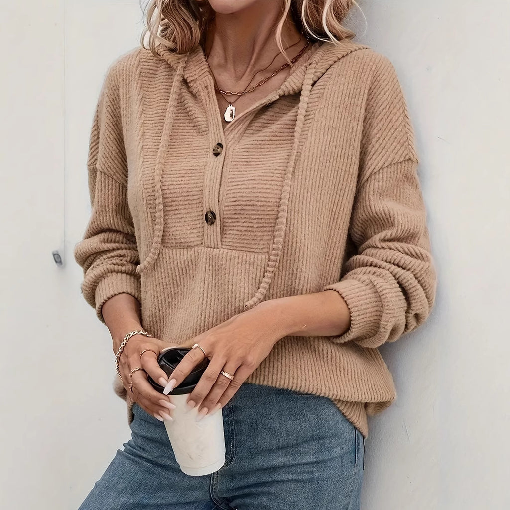 Hooded Ribbed Long Sleeve Sweatshirt Top Style Autumn Winter