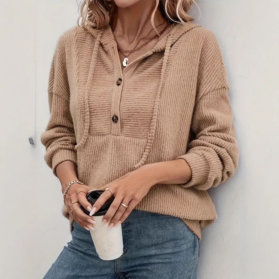 Hooded Ribbed Long Sleeve Sweatshirt Top Style Autumn Winter