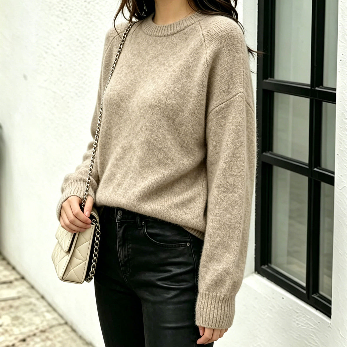 Round Neck Pullover Sweater for Women, Loose Thick Solid Color Knitwear, Versatile Top for Autumn and Winter