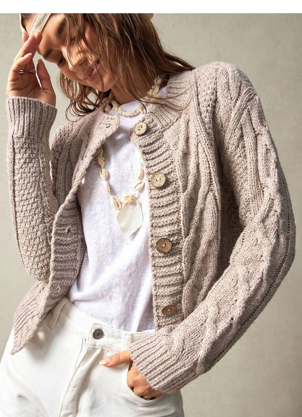Retro Cable Knit Cardigan Women's Autumn Winter Round Neck Sweater Coat Slim Fit Green Twisted Knit Sweater
