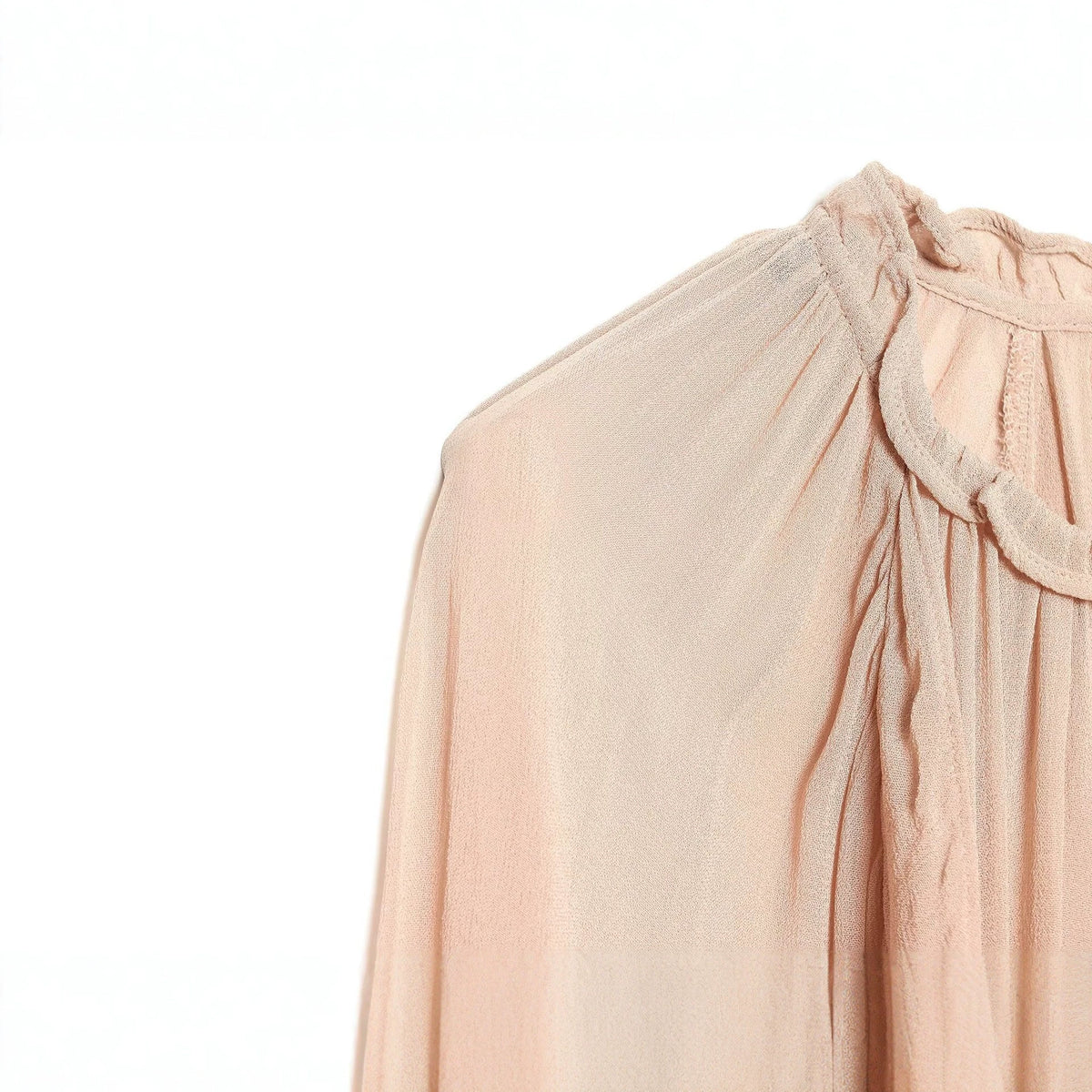 Folded lace up stand up collar lantern sleeve shirt top for women