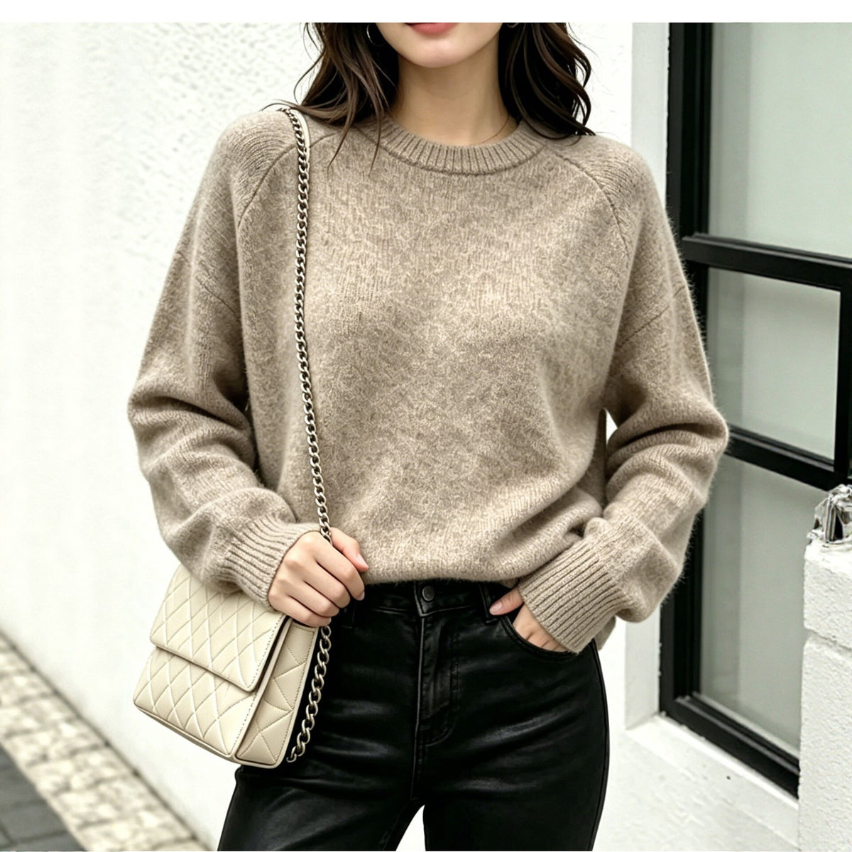 Round Neck Pullover Sweater for Women, Loose Thick Solid Color Knitwear, Versatile Top for Autumn and Winter