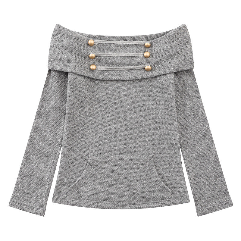 Grey one shoulder long sleeved knitted top