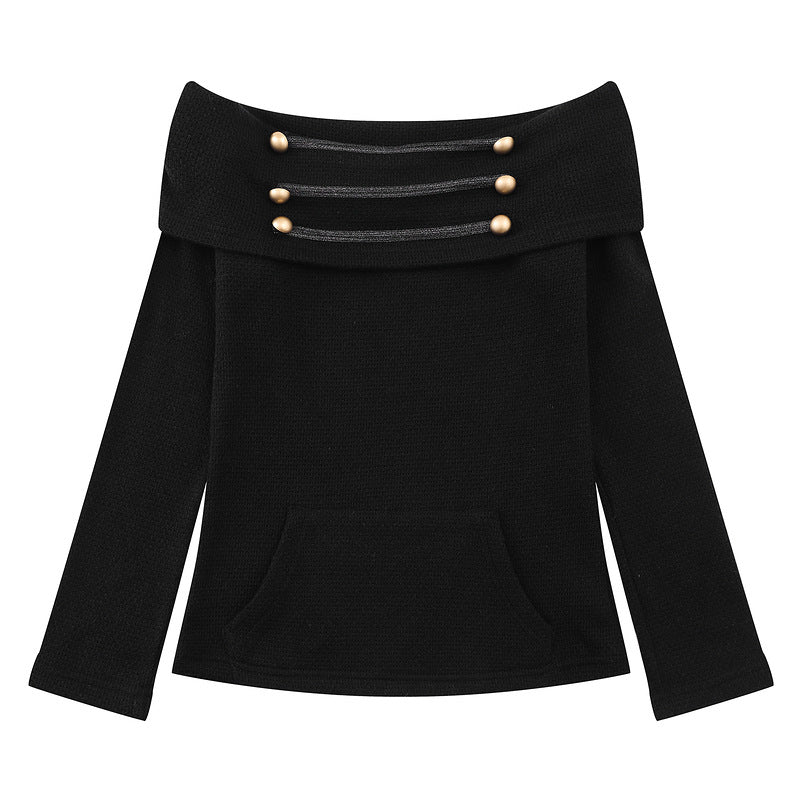 Grey one shoulder long sleeved knitted top