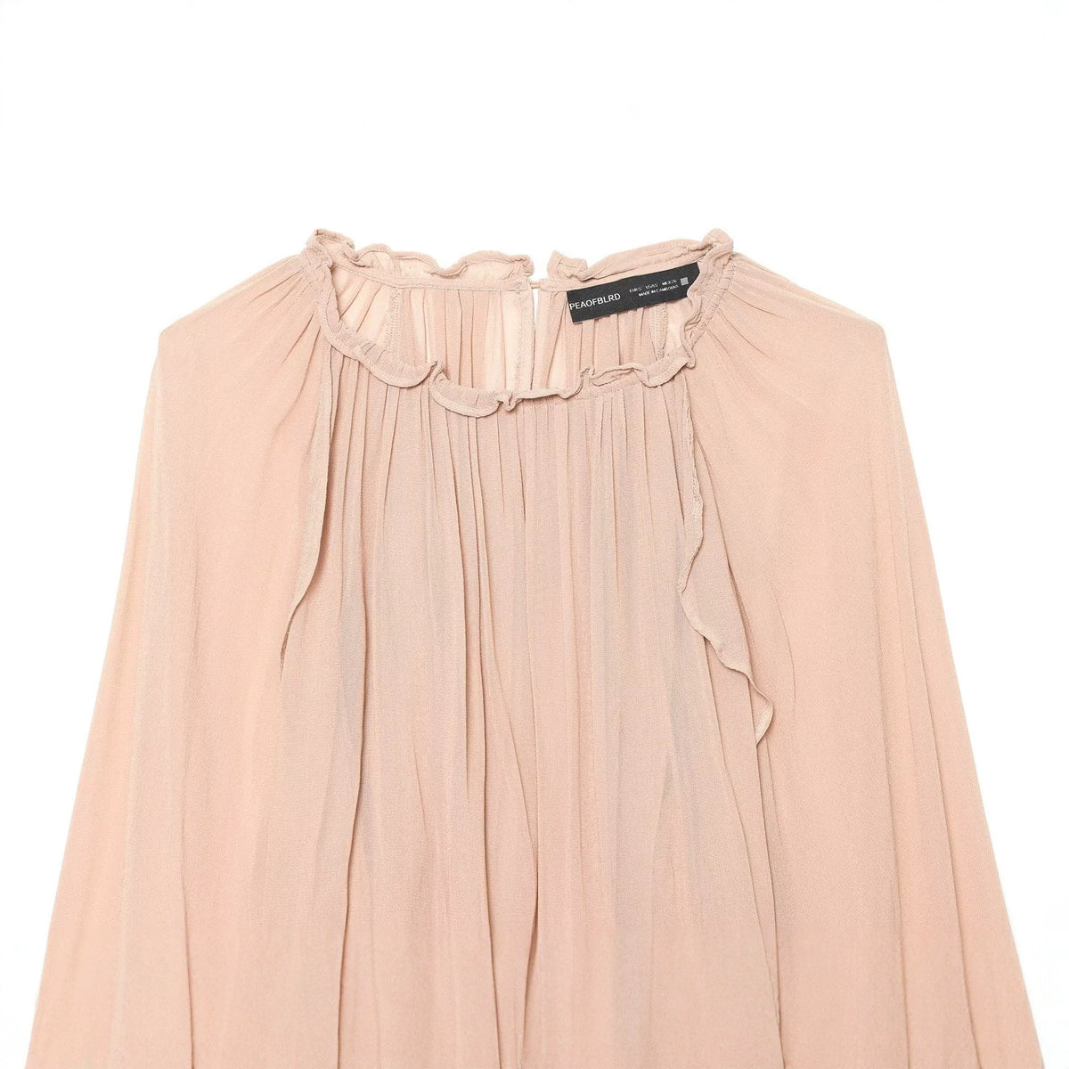 Folded lace up stand up collar lantern sleeve shirt top for women