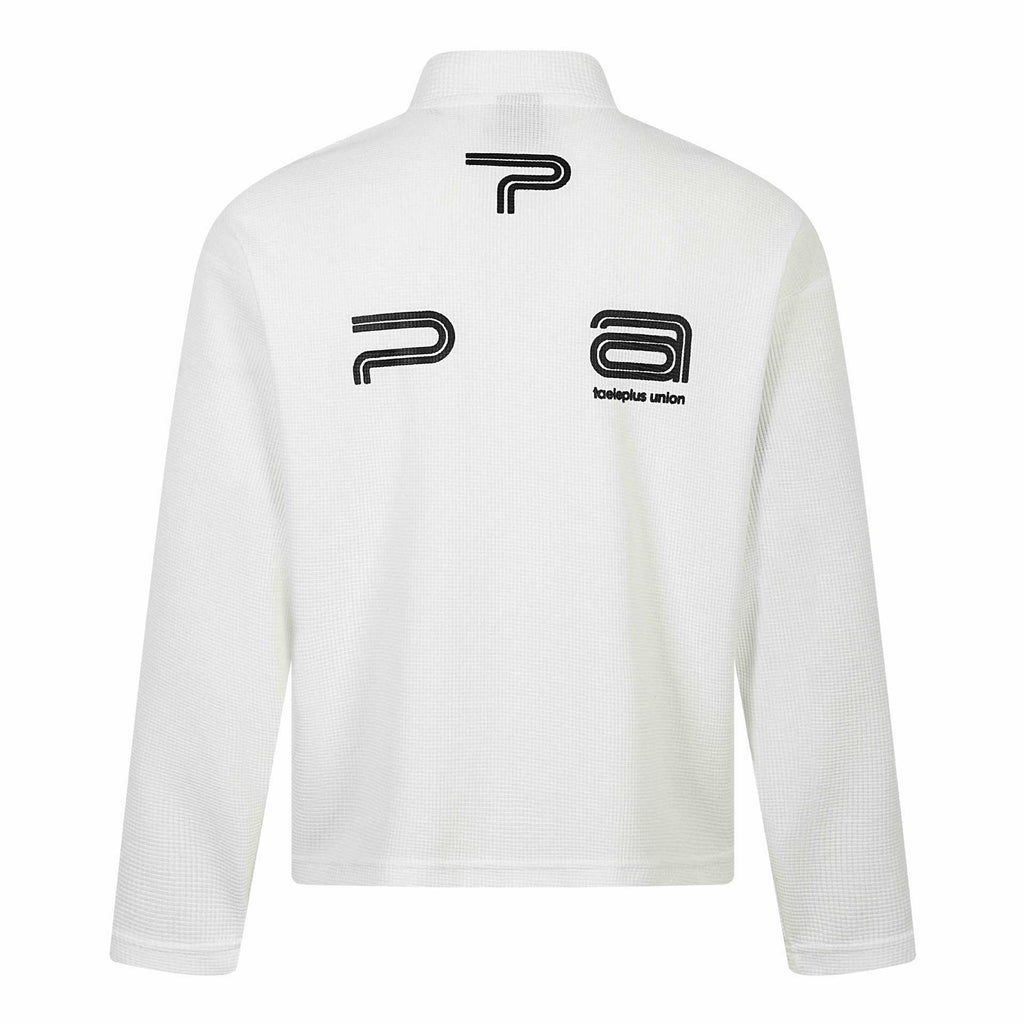 Half-High Neck Zipper Casual Printed Waffle Knit Long Sleeve T-Shirt