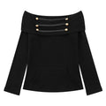 Grey one shoulder long sleeved knitted top