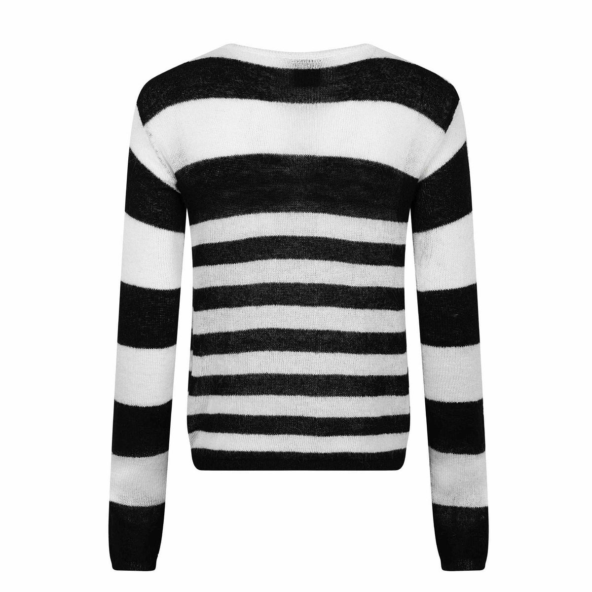 Black and White Stripe Portrait Design Round Neck Pullover Sweater Men