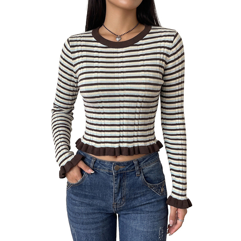 Jersey de rayas cuello redondo con detalle en contraste